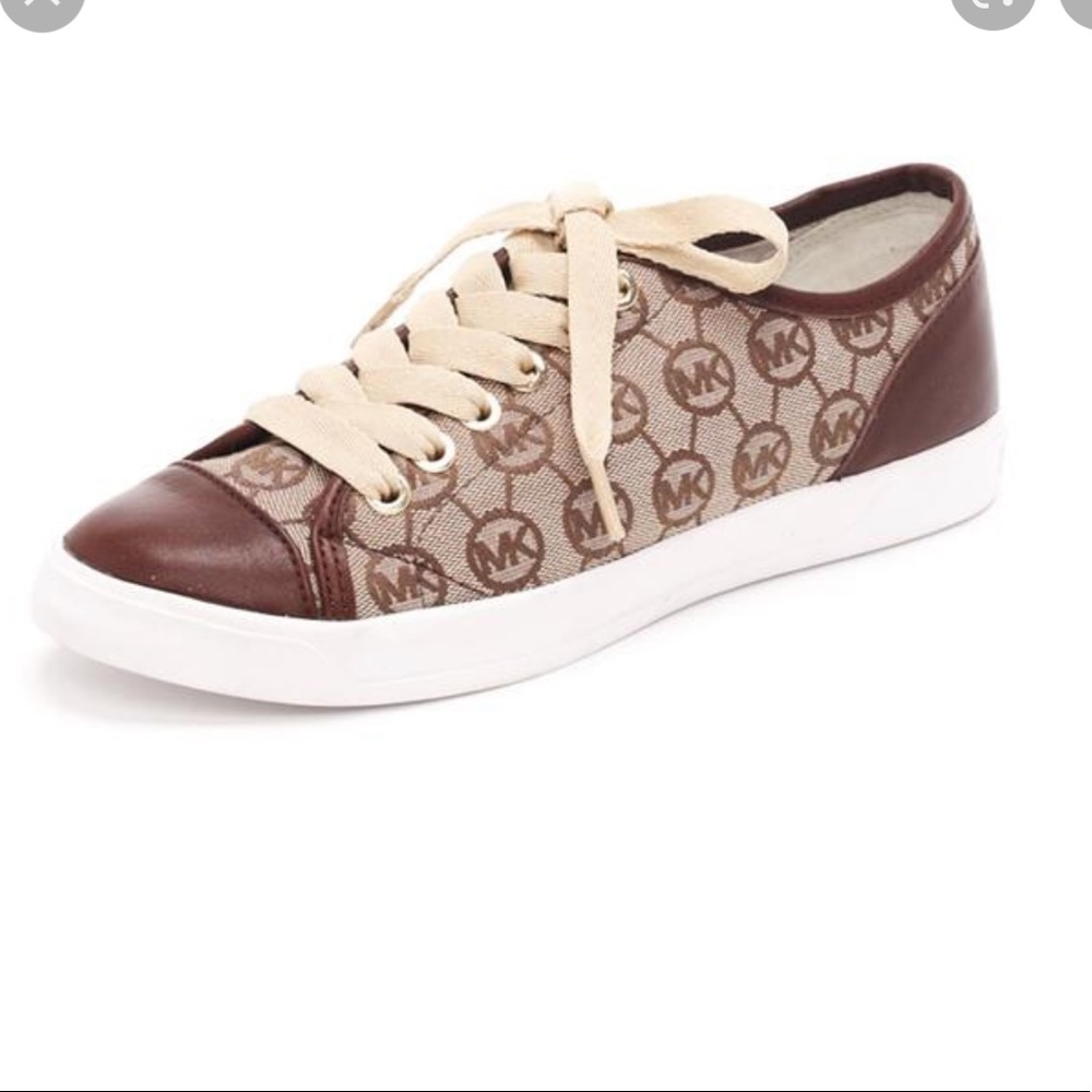 Women’s Michael Kors City Sneakers Signature Logo Brown Leather Lace Up
